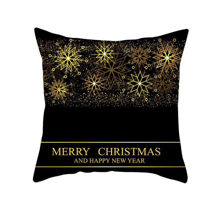 Square Holiday Throw Pillow Cover with Gold Snowflake Metallic Script Print and Concealed Zipper