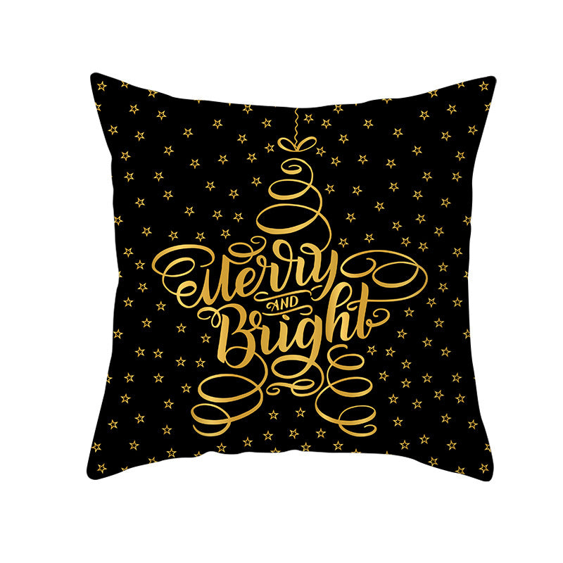 Square Holiday Throw Pillow Cover with Gold Snowflake Metallic Script Print and Concealed Zipper