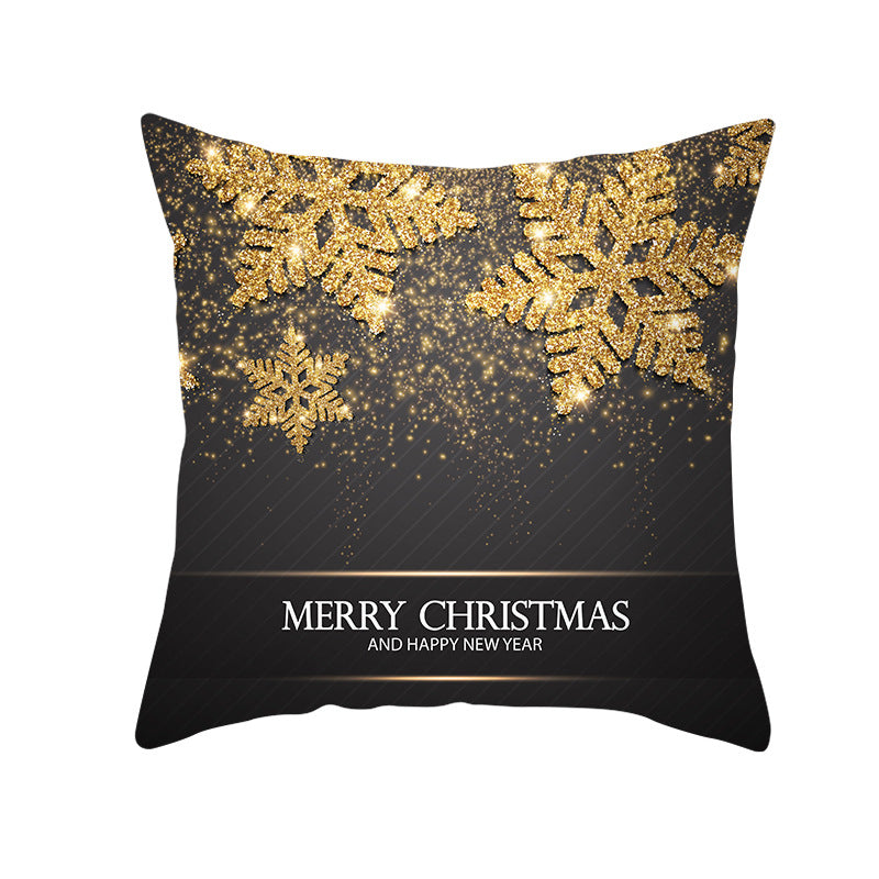 Square Holiday Throw Pillow Cover with Gold Snowflake Metallic Script Print and Concealed Zipper