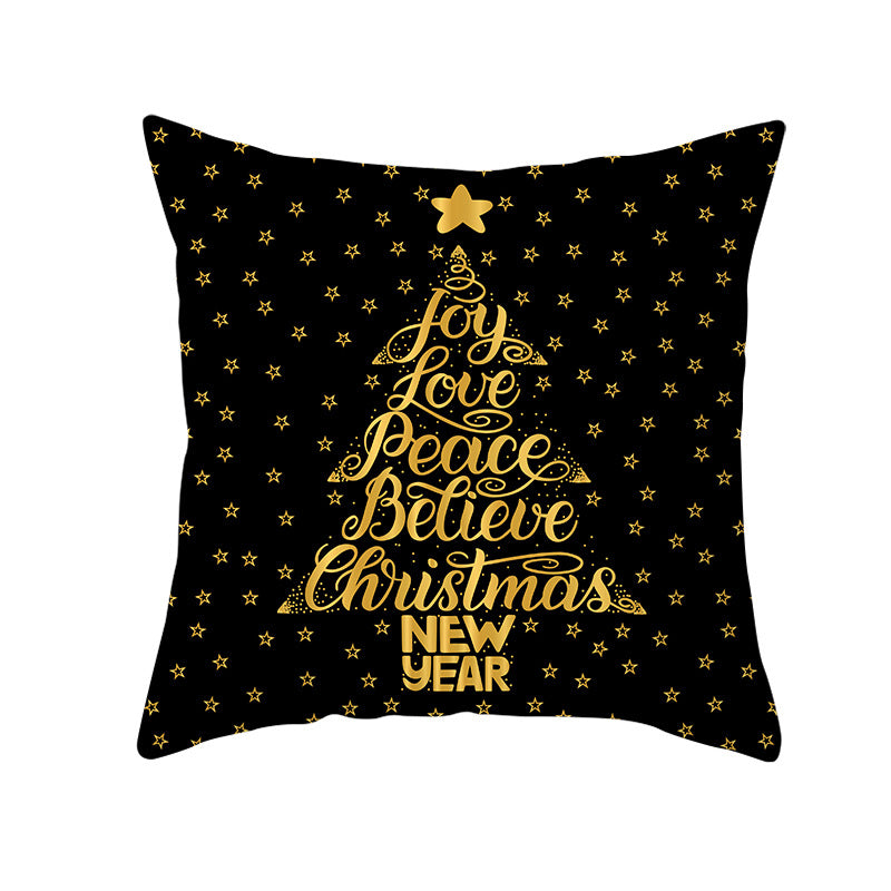 Square Holiday Throw Pillow Cover with Gold Snowflake Metallic Script Print and Concealed Zipper