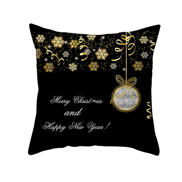 Square Holiday Throw Pillow Cover with Gold Snowflake Metallic Script Print and Concealed Zipper