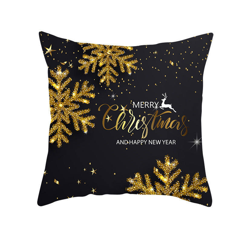 Square Holiday Throw Pillow Cover with Gold Snowflake Metallic Script Print and Concealed Zipper