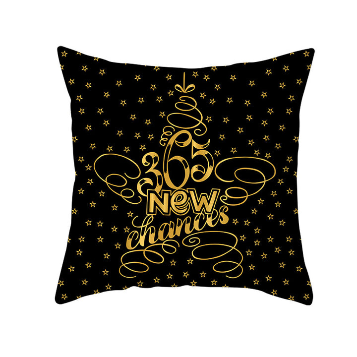 Square Holiday Throw Pillow Cover with Gold Snowflake Metallic Script Print and Concealed Zipper