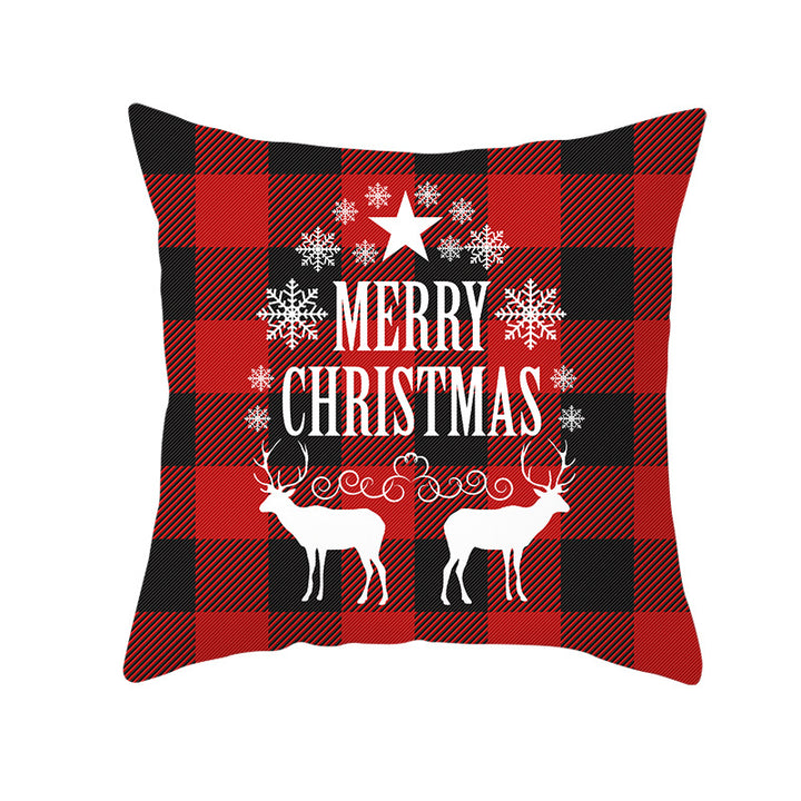 Plaid Cotton-Linen Square Throw Pillow Cover with 'Santa's Wish List' Typography and Concealed Zipper