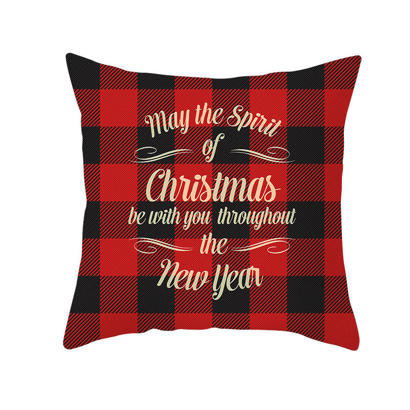 Plaid Cotton-Linen Square Throw Pillow Cover with 'Santa's Wish List' Typography and Concealed Zipper