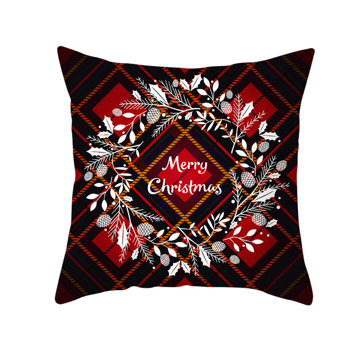 Plaid Cotton-Linen Square Throw Pillow Cover with 'Santa's Wish List' Typography and Concealed Zipper