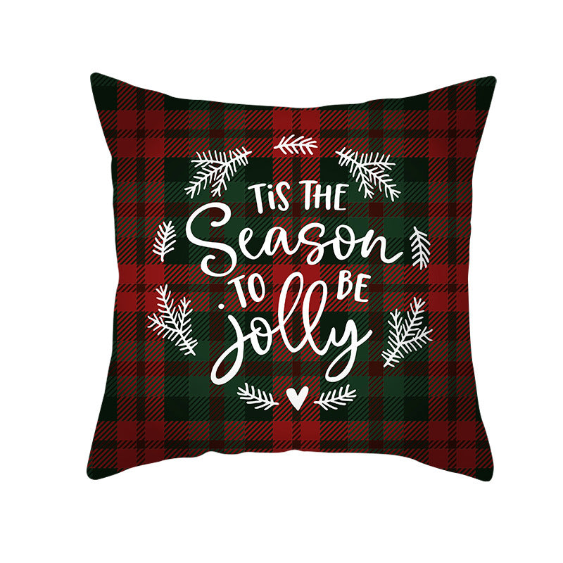 Plaid Cotton-Linen Square Throw Pillow Cover with 'Santa's Wish List' Typography and Concealed Zipper