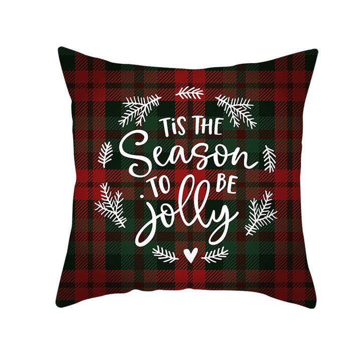 Plaid Cotton-Linen Square Throw Pillow Cover with 'Santa's Wish List' Typography and Concealed Zipper
