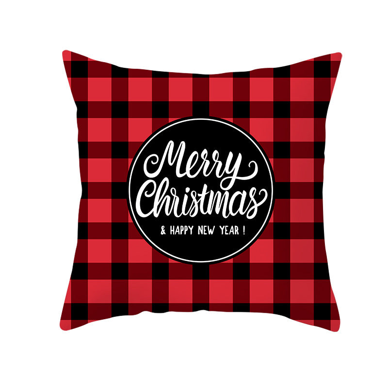 Plaid Cotton-Linen Square Throw Pillow Cover with 'Santa's Wish List' Typography and Concealed Zipper