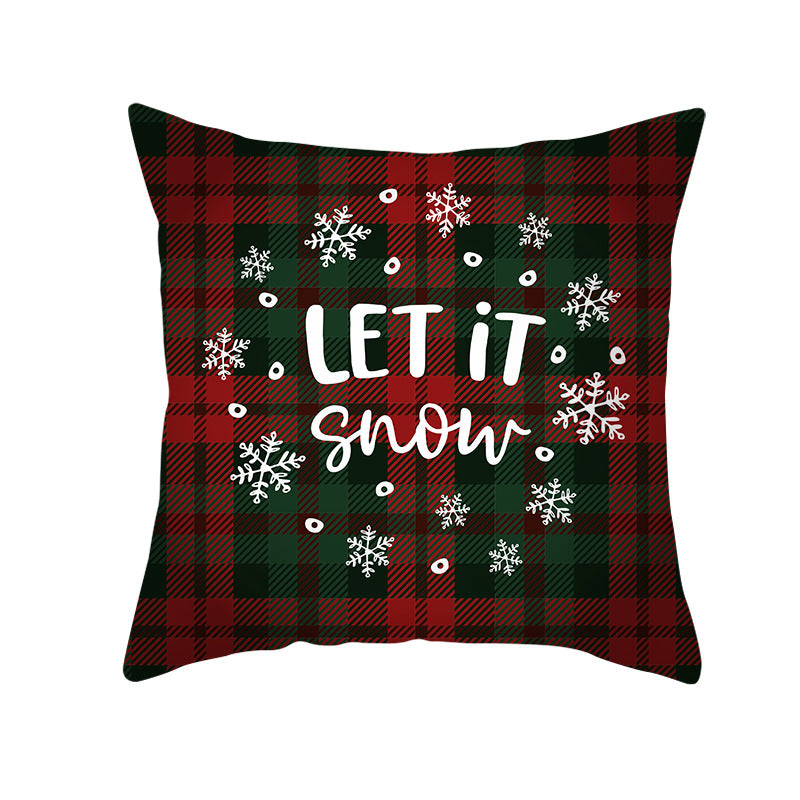 Plaid Cotton-Linen Square Throw Pillow Cover with 'Santa's Wish List' Typography and Concealed Zipper