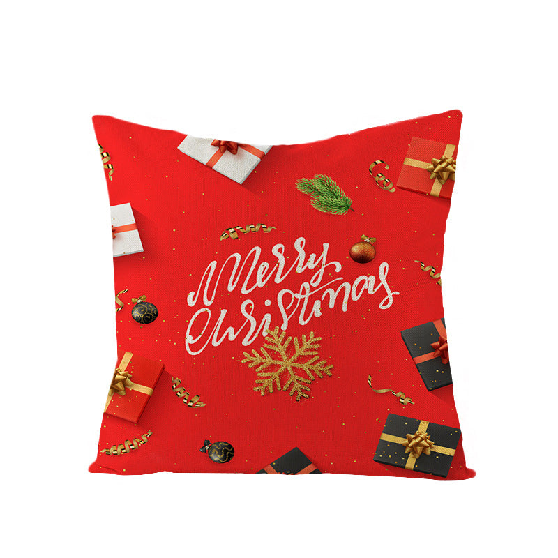 Square Holiday Polyester-Linen Cushion Cover with Snowflake-Tree Print, Satin Ribbon Bow Accent and Concealed Zipper