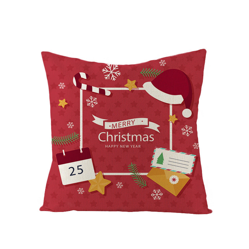 Square Holiday Polyester-Linen Cushion Cover with Snowflake-Tree Print, Satin Ribbon Bow Accent and Concealed Zipper