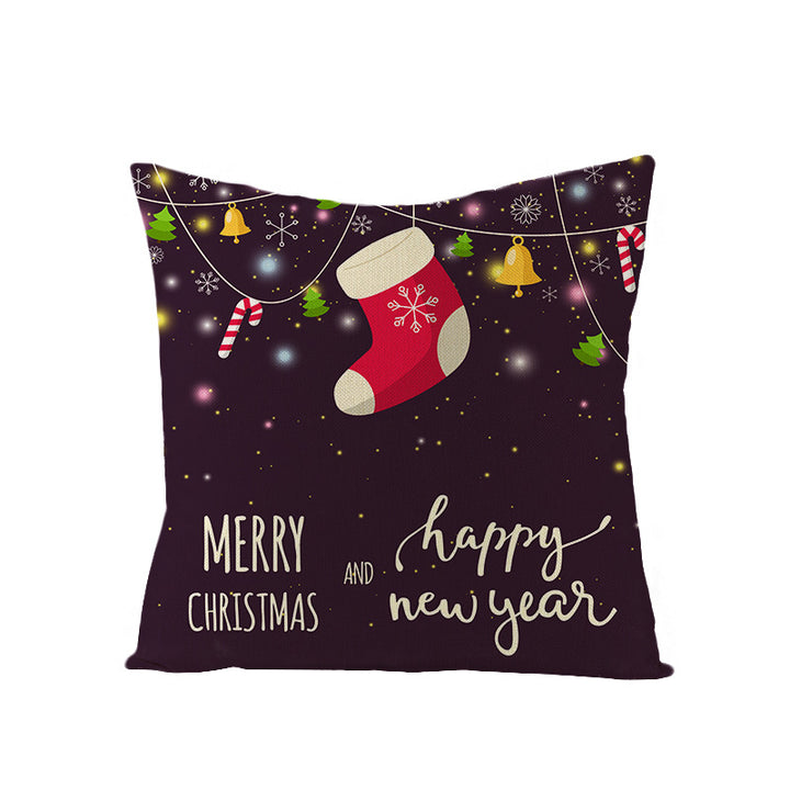 Square Holiday Polyester-Linen Cushion Cover with Snowflake-Tree Print, Satin Ribbon Bow Accent and Concealed Zipper