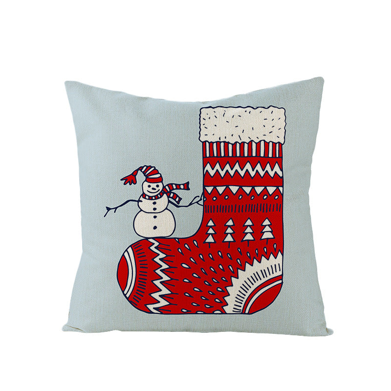 Square Holiday Polyester-Linen Cushion Cover with Snowflake-Tree Print, Satin Ribbon Bow Accent and Concealed Zipper