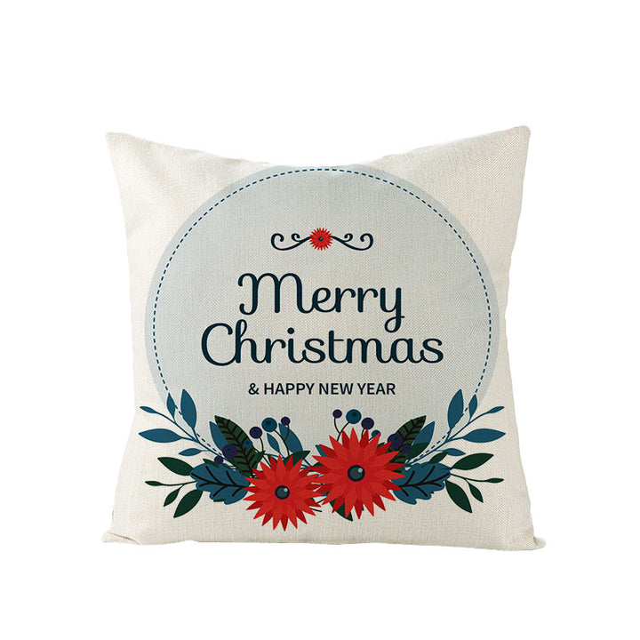 Square Holiday Polyester-Linen Cushion Cover with Snowflake-Tree Print, Satin Ribbon Bow Accent and Concealed Zipper