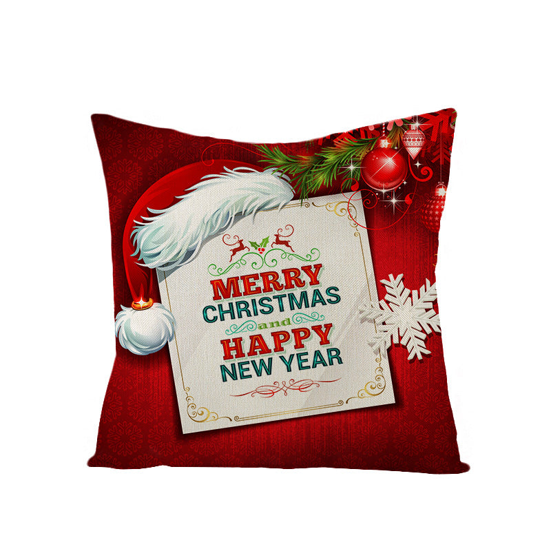 Square Holiday Polyester-Linen Cushion Cover with Snowflake-Tree Print, Satin Ribbon Bow Accent and Concealed Zipper