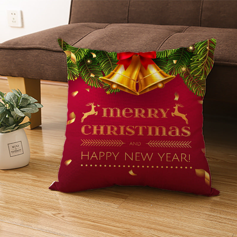Square Holiday Polyester-Linen Cushion Cover with Snowflake-Tree Print, Satin Ribbon Bow Accent and Concealed Zipper