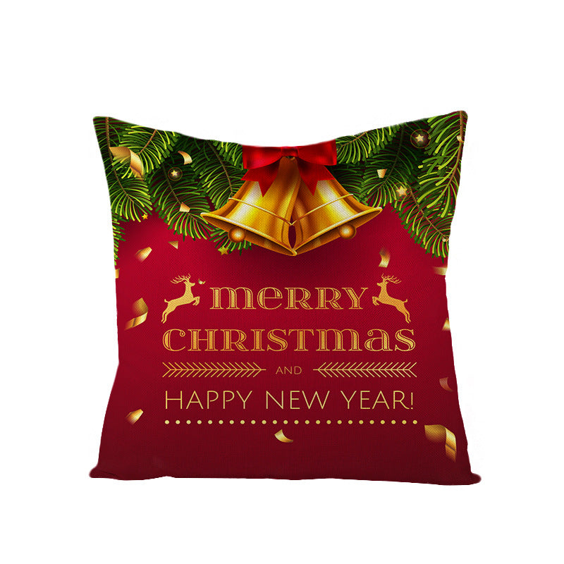 Square Holiday Polyester-Linen Cushion Cover with Snowflake-Tree Print, Satin Ribbon Bow Accent and Concealed Zipper