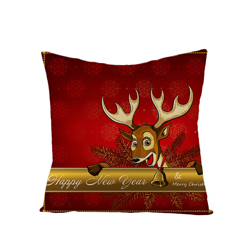 Square Holiday Polyester-Linen Cushion Cover with Snowflake-Tree Print, Satin Ribbon Bow Accent and Concealed Zipper