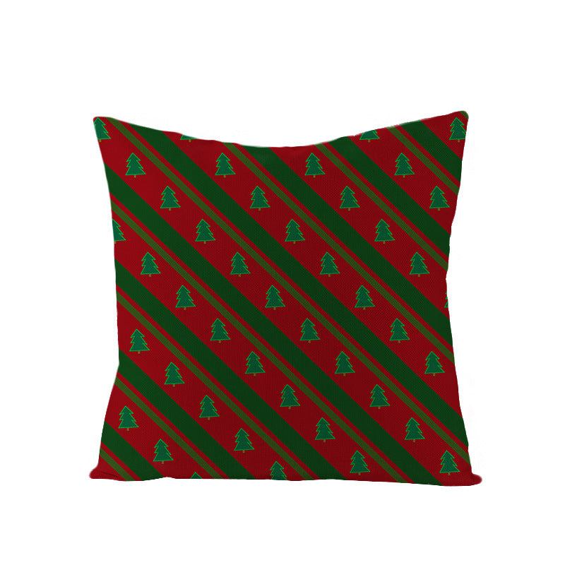 Square Holiday Polyester-Linen Cushion Cover with Snowflake-Tree Print, Satin Ribbon Bow Accent and Concealed Zipper