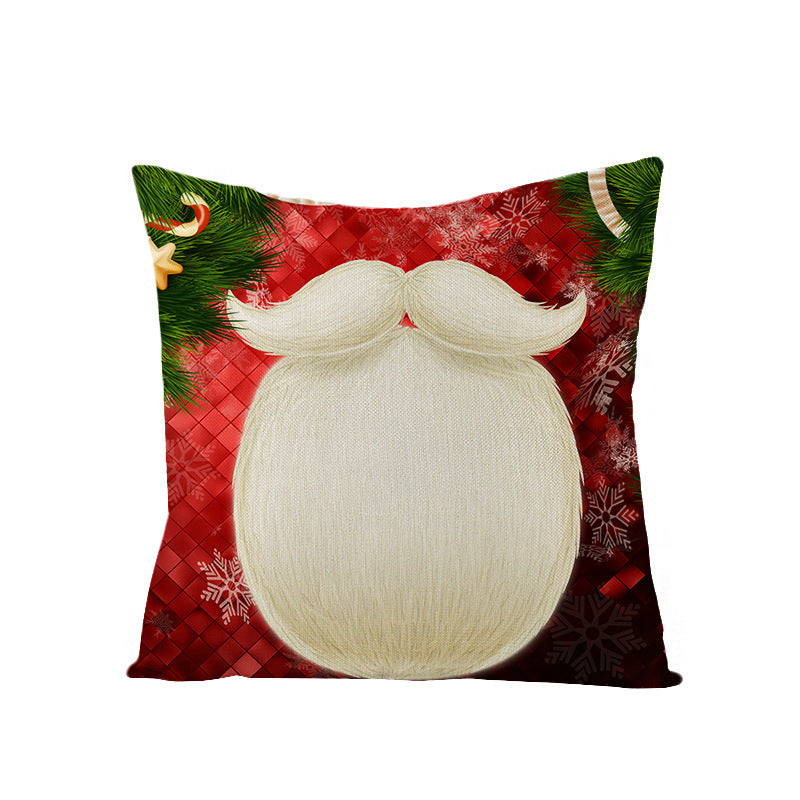 Square Holiday Polyester-Linen Cushion Cover with Snowflake-Tree Print, Satin Ribbon Bow Accent and Concealed Zipper