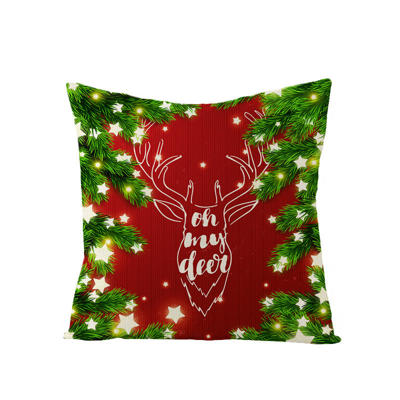 Square Holiday Polyester-Linen Cushion Cover with Snowflake-Tree Print, Satin Ribbon Bow Accent and Concealed Zipper