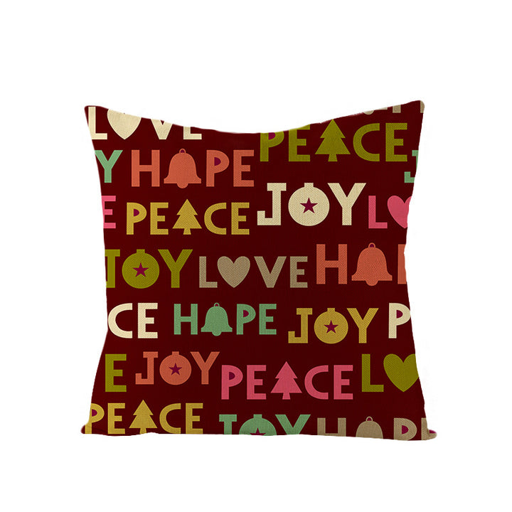 Square Holiday Polyester-Linen Cushion Cover with Snowflake-Tree Print, Satin Ribbon Bow Accent and Concealed Zipper