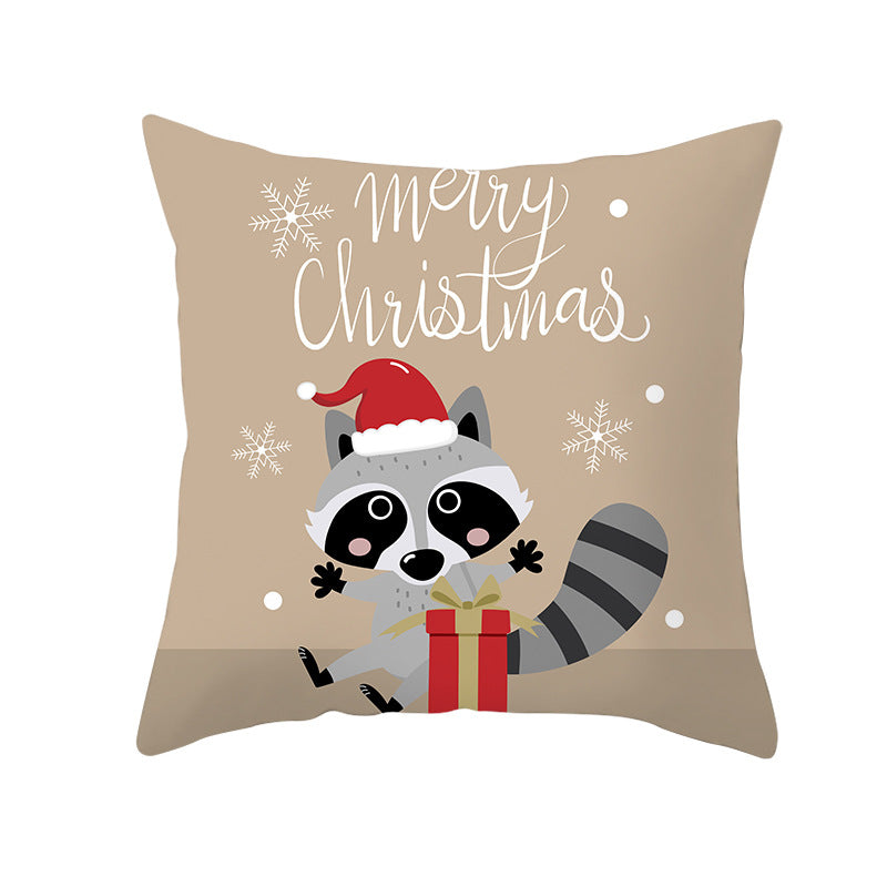 Square Decorative Throw Pillow Cover with Festive Bear Illustration and Concealed Zipper