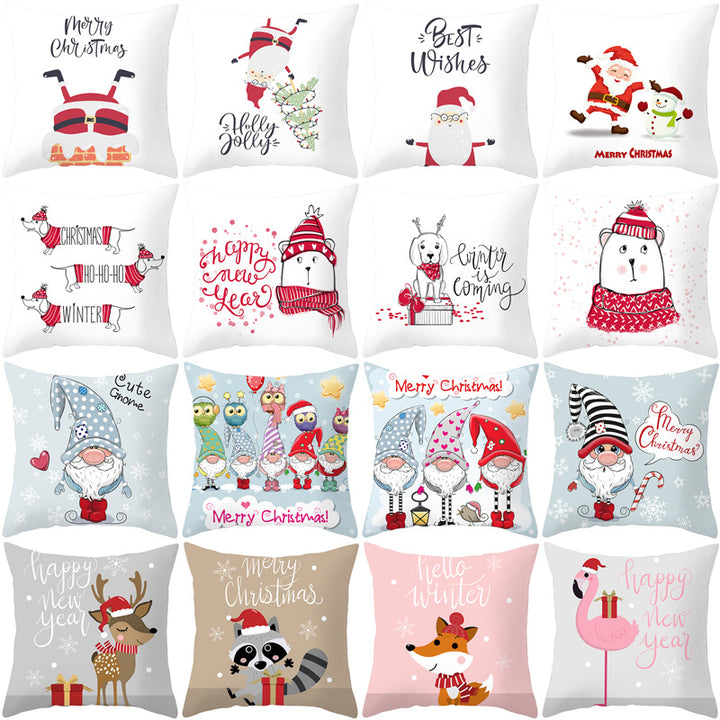 Square Decorative Throw Pillow Cover with Festive Bear Illustration and Concealed Zipper