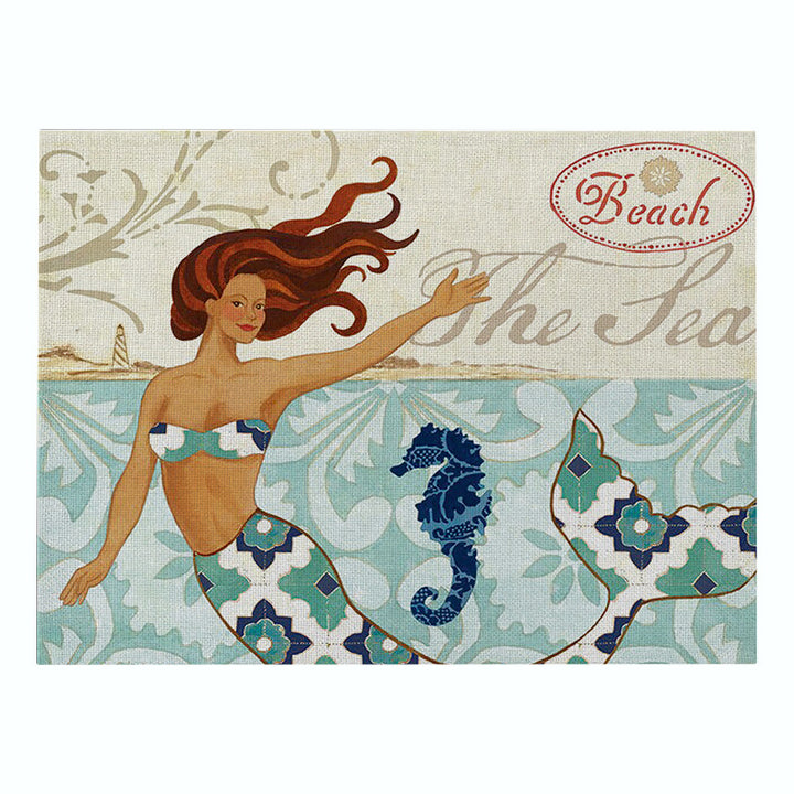 Nautical Mermaid Vintage Canvas Wall Art Print