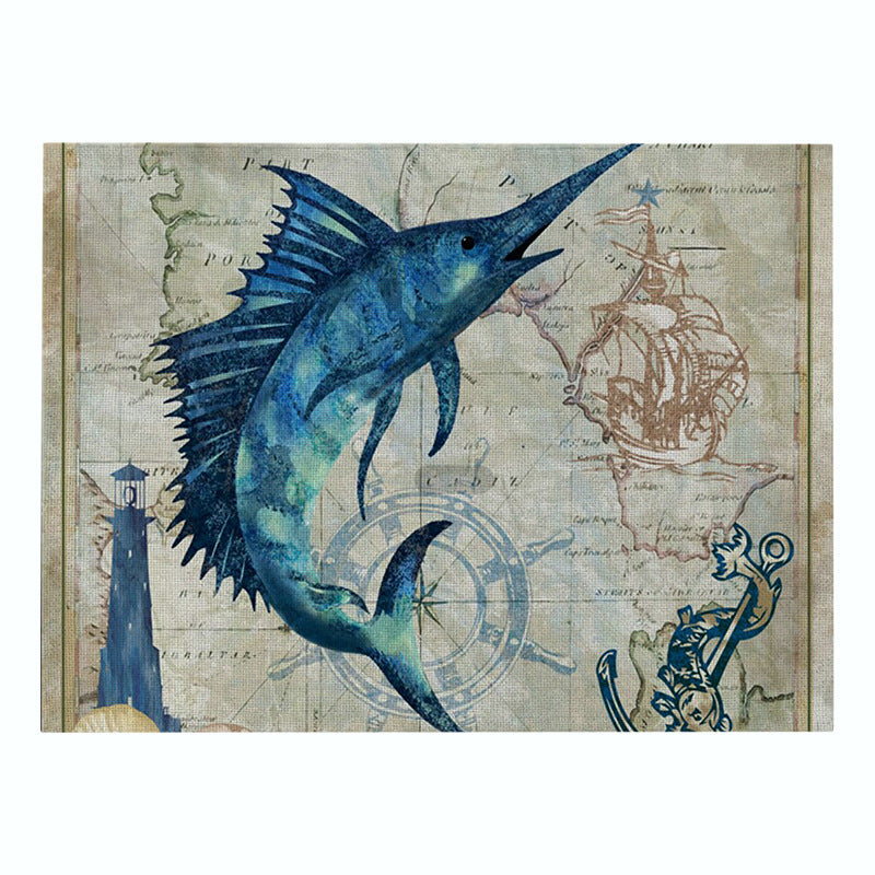 Nautical Mermaid Vintage Canvas Wall Art Print