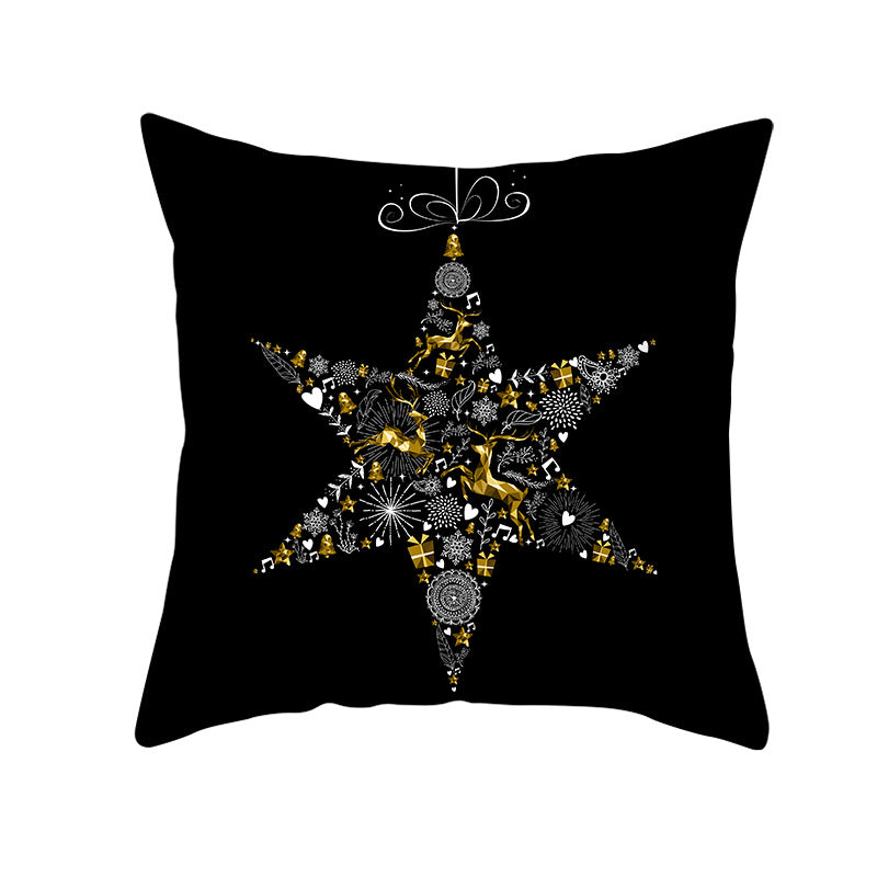 Square Holiday Throw Pillow Cover with Gold Snowflake Metallic Script Print and Concealed Zipper