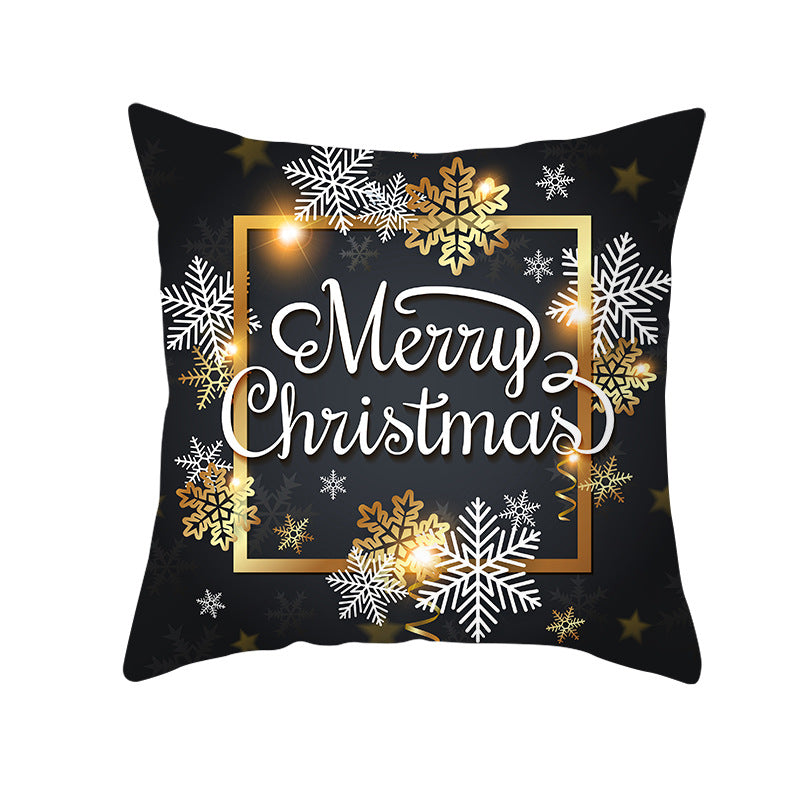 Square Holiday Throw Pillow Cover with Gold Snowflake Metallic Script Print and Concealed Zipper