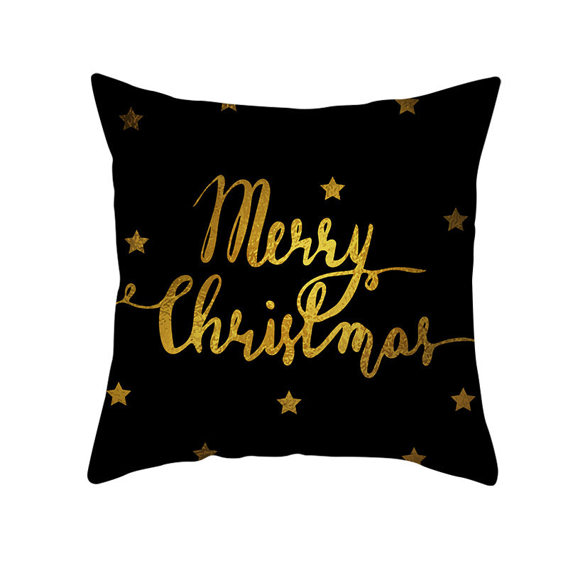 Square Holiday Throw Pillow Cover with Gold Snowflake Metallic Script Print and Concealed Zipper
