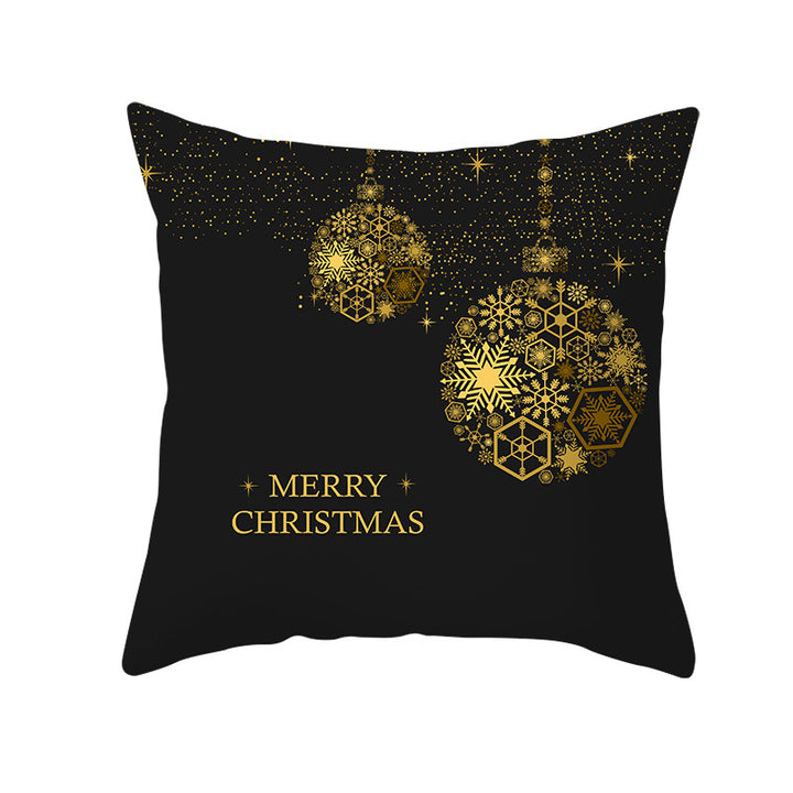 Square Holiday Throw Pillow Cover with Gold Snowflake Metallic Script Print and Concealed Zipper