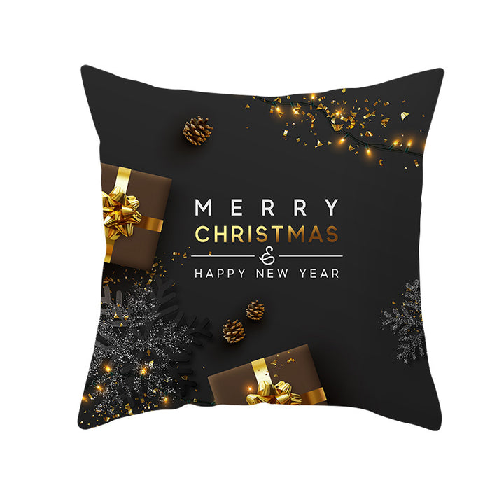 Square Holiday Throw Pillow Cover with Gold Snowflake Metallic Script Print and Concealed Zipper