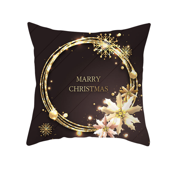 Square Holiday Throw Pillow Cover with Gold Snowflake Metallic Script Print and Concealed Zipper