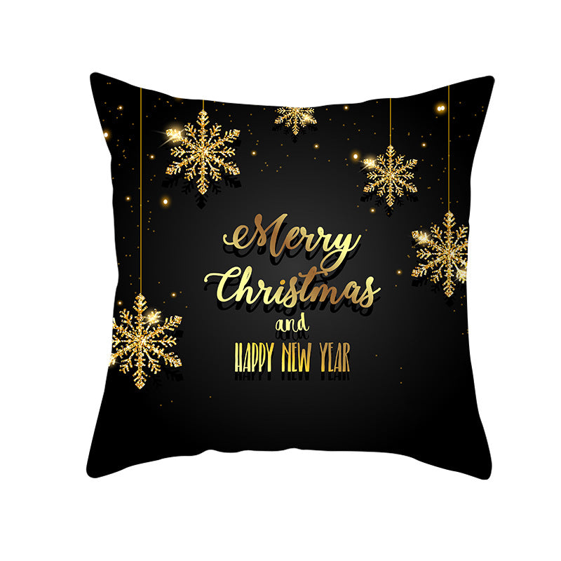 Square Holiday Throw Pillow Cover with Gold Snowflake Metallic Script Print and Concealed Zipper