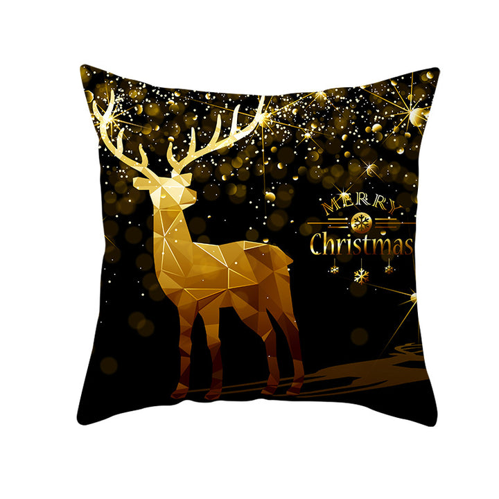 Square Holiday Throw Pillow Cover with Gold Snowflake Metallic Script Print and Concealed Zipper