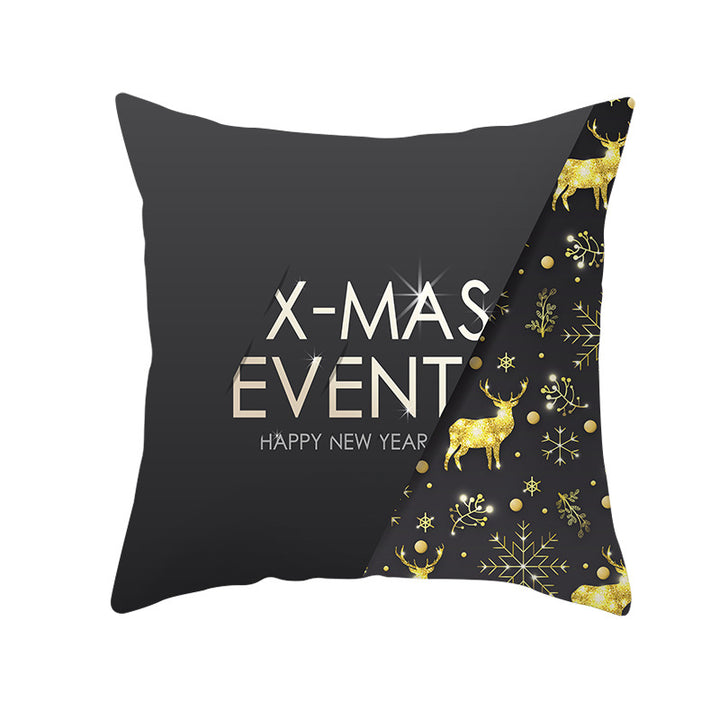 Square Holiday Throw Pillow Cover with Gold Snowflake Metallic Script Print and Concealed Zipper