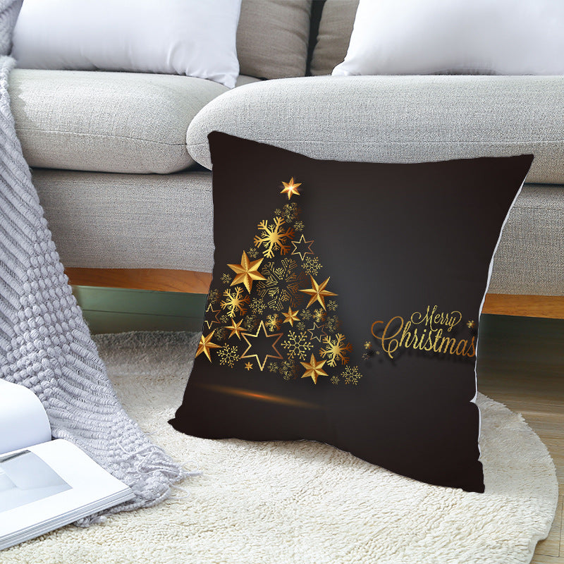 Square Holiday Throw Pillow Cover with Gold Snowflake Metallic Script Print and Concealed Zipper