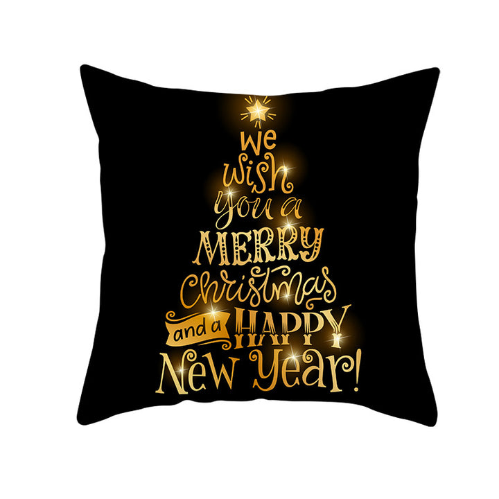 Square Holiday Throw Pillow Cover with Gold Snowflake Metallic Script Print and Concealed Zipper