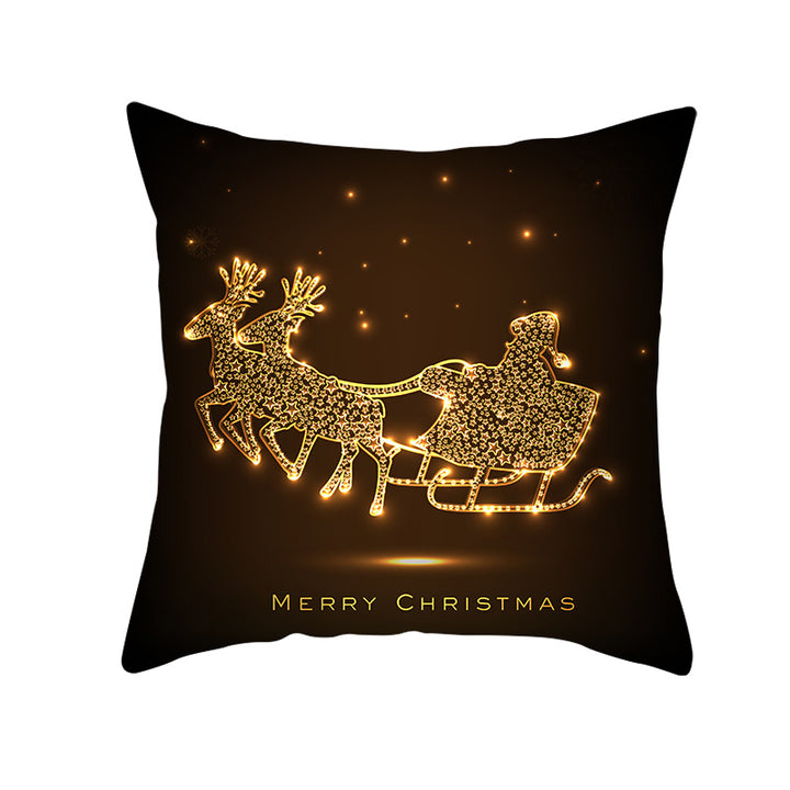Square Holiday Throw Pillow Cover with Gold Snowflake Metallic Script Print and Concealed Zipper