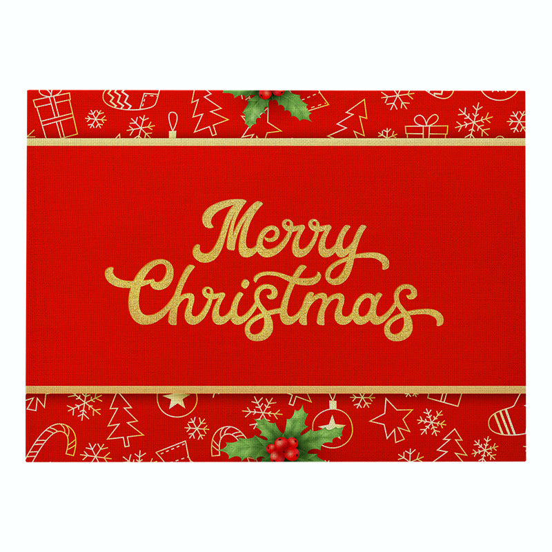 Festive Rectangular Holiday Polyester Tablecloth with 'Oh My Deer' Reindeer Silhouette and Pine Branch Border