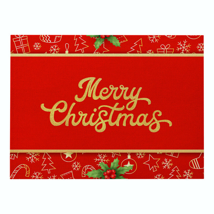 Festive Rectangular Holiday Polyester Tablecloth with 'Oh My Deer' Reindeer Silhouette and Pine Branch Border
