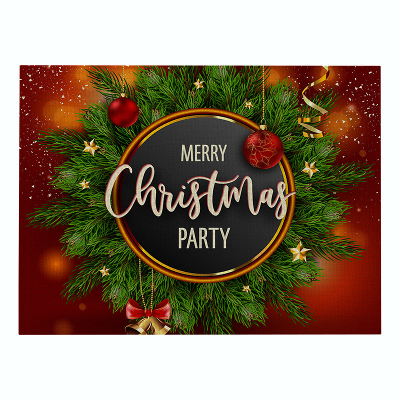 Festive Rectangular Holiday Polyester Tablecloth with 'Oh My Deer' Reindeer Silhouette and Pine Branch Border