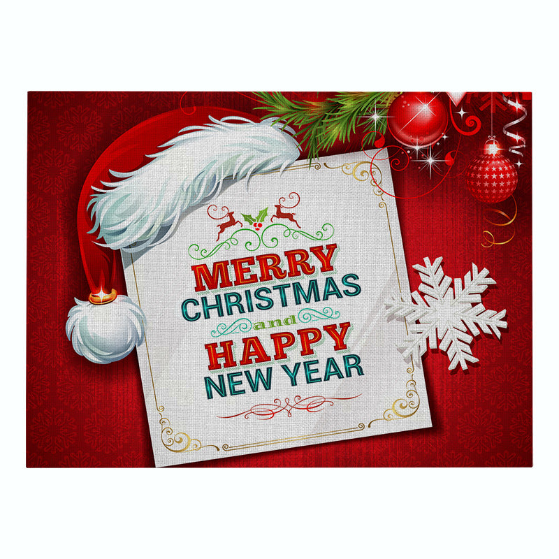 Festive Rectangular Holiday Polyester Tablecloth with 'Oh My Deer' Reindeer Silhouette and Pine Branch Border