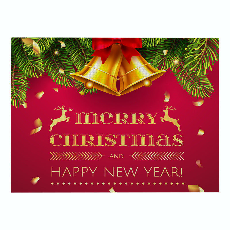 Festive Rectangular Holiday Polyester Tablecloth with 'Oh My Deer' Reindeer Silhouette and Pine Branch Border