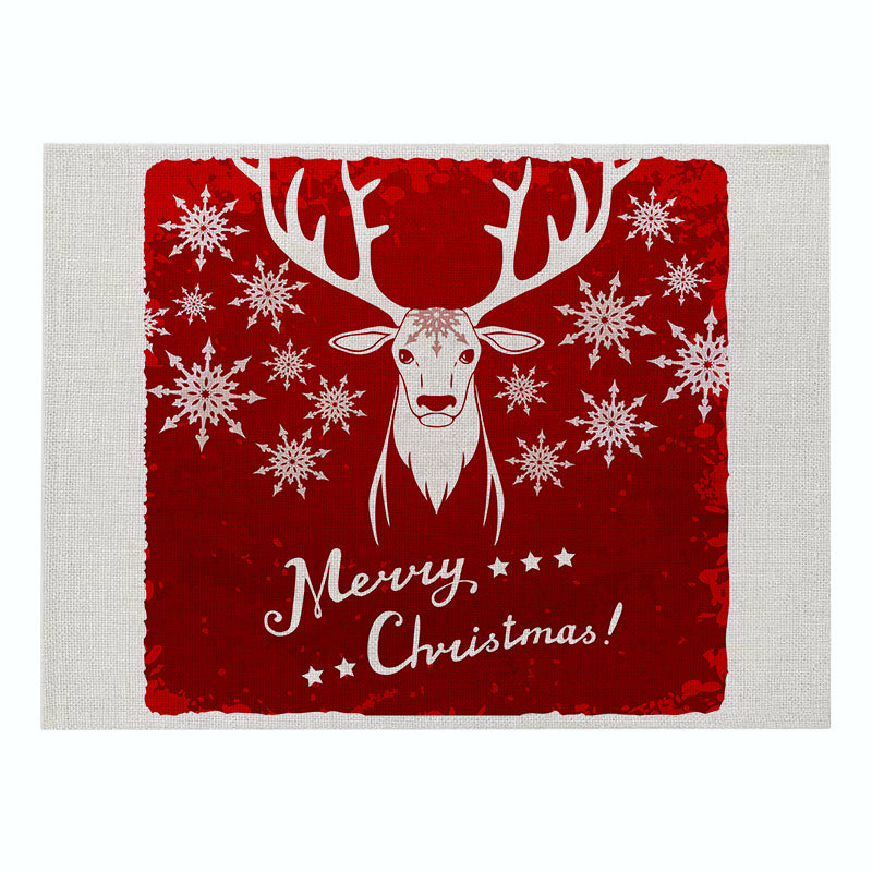 Festive Rectangular Holiday Polyester Tablecloth with 'Oh My Deer' Reindeer Silhouette and Pine Branch Border