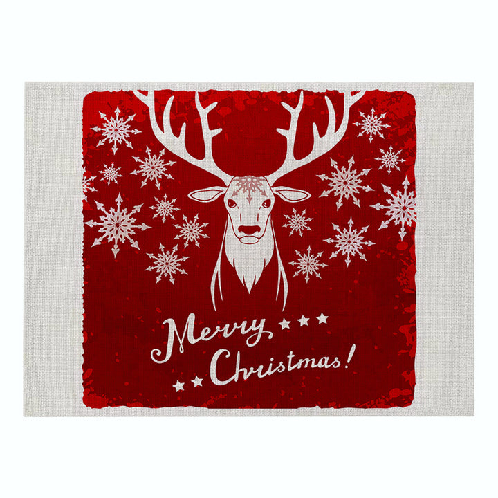 Festive Rectangular Holiday Polyester Tablecloth with 'Oh My Deer' Reindeer Silhouette and Pine Branch Border